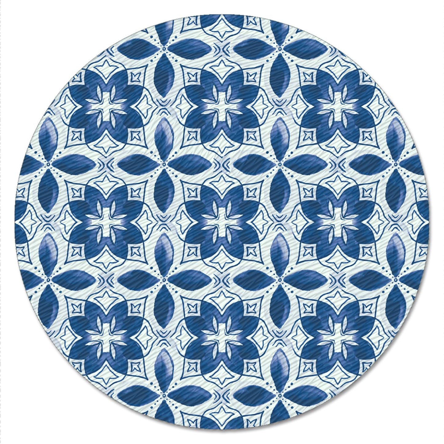 CounterArt Blue Pattern 4mm Tempered Glass Lazy Susan Turntable 13" Diameter