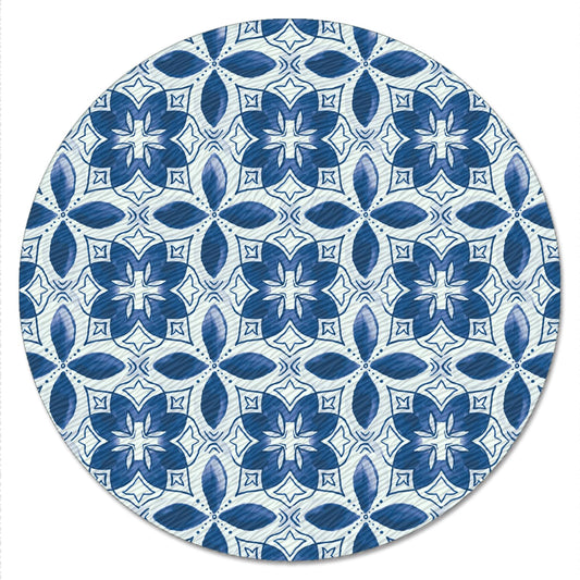 CounterArt Blue Pattern 4mm Tempered Glass Lazy Susan Turntable 13" Diameter
