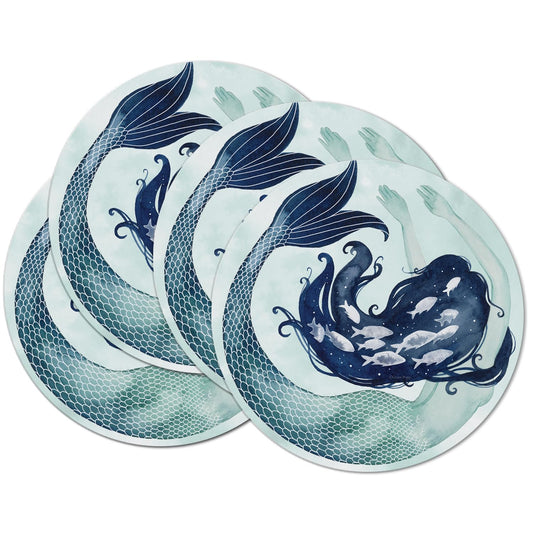 CounterArt Mermaid Scales 4 Pack Round Reversible Easy Care Placemats Made in the USA