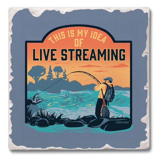 Thirstystone Live Streaming Single Tumbled Tile Stone Coaster with Protective Cork Backing Manufactured in The USA 4" Square