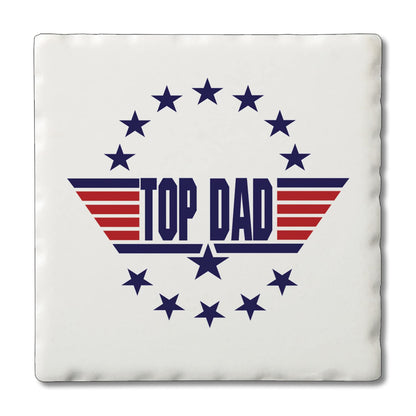 Thirstystone Top Dad 4 Pack Absorbent Stone Tumbled Tile Coasters with Protective Cork Backing 4" Square Manufactured in The USA Artistic Absorbent Easily Wipes Clean