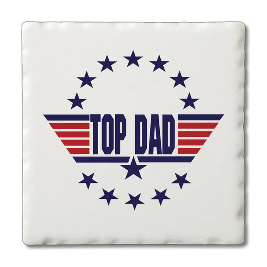 Thirstystone Top Dad 4 Pack Absorbent Stone Tumbled Tile Coasters with Protective Cork Backing 4" Square Manufactured in The USA Artistic Absorbent Easily Wipes Clean