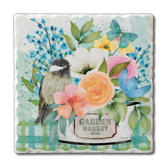 Thirstystone Garden Market Single Tumbled Tile Stone Coaster with Protective Cork Backing Manufactured in The USA 4" Square