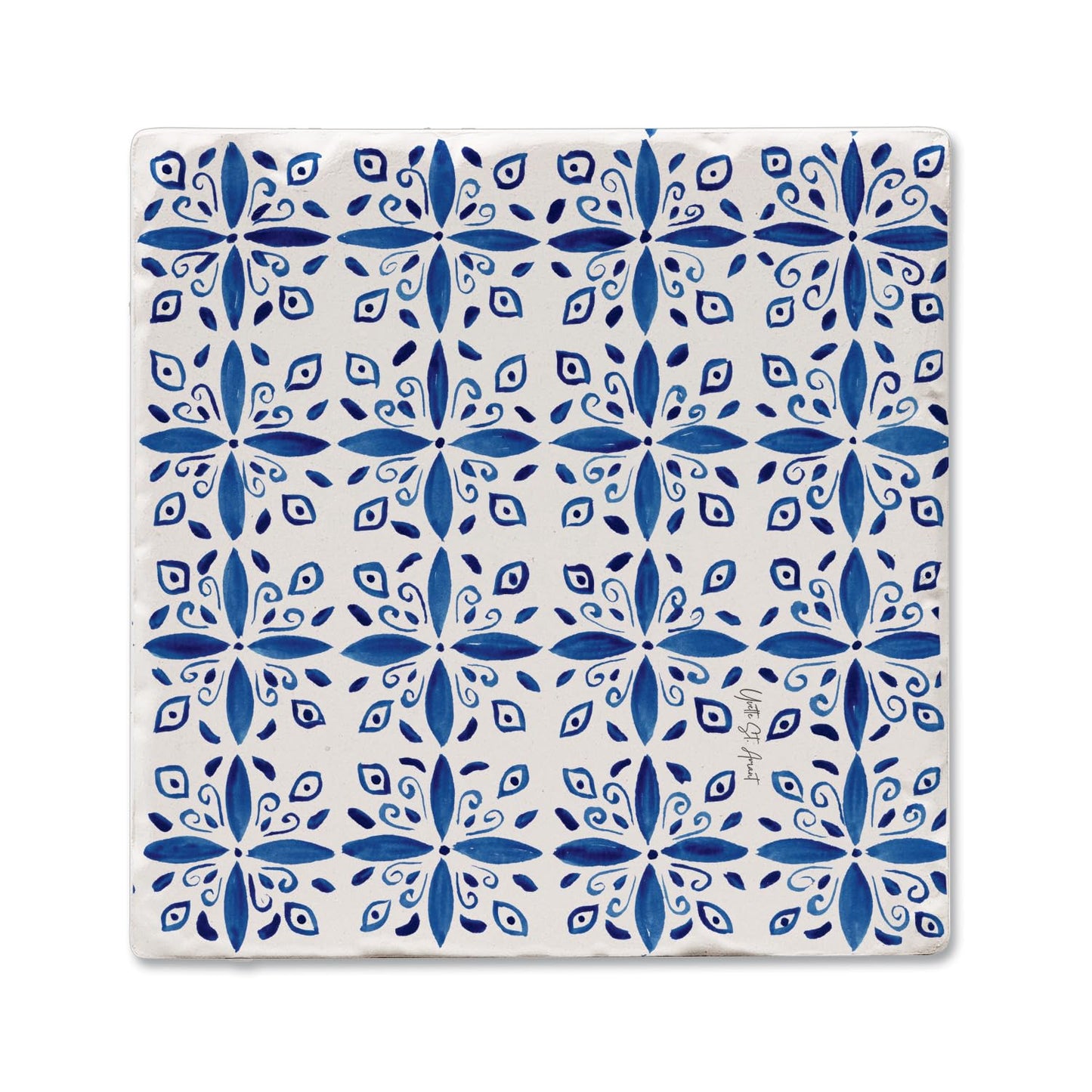 Thirstystone Mediterranean Tile Single Tumbled Tile Stone Coaster with Protective Cork Backing Manufactured in The USA 4" Square, Colorful, Artistiic, Easily Wipes Clean