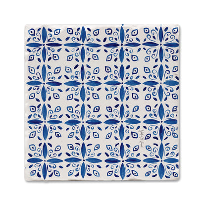Thirstystone Mediterranean Tile Single Tumbled Tile Stone Coaster with Protective Cork Backing Manufactured in The USA 4" Square, Colorful, Artistiic, Easily Wipes Clean
