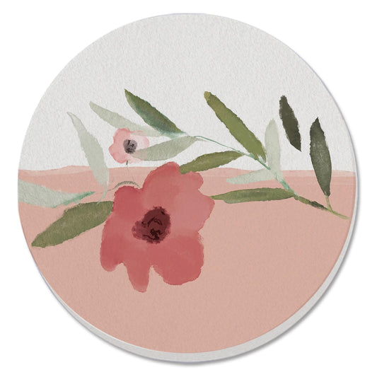 Thirstystone Pink Floral Single Round Absorbent Stone Coaster with Protective Cork Backing Manufactured in The USA 4" Diameter