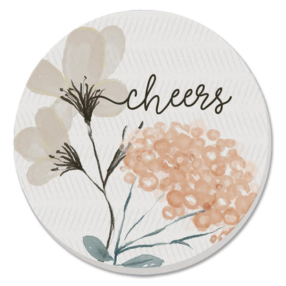 Thirstystone Cheers Grey Floral Single Round Absorbent Stone Coaster with Protective Cork Backing Manufactured in The USA 4" Diameter