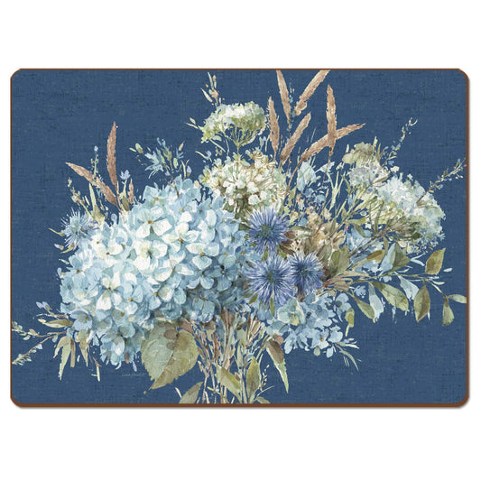 Cala Home Bohemian Blue Premium Decorative Hardboard Tabletop Placemats 4-Pack Manufactured in The USA Heat Tolerant and Easily Wipes Clean