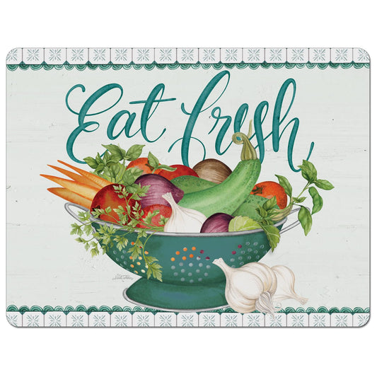Cut N' Funnel Eat Fresh Designer Flexible Plastic Cutting Board Mat 15" x 11.5", Made in the USA, Decorative, Flexible, Easy to Clean