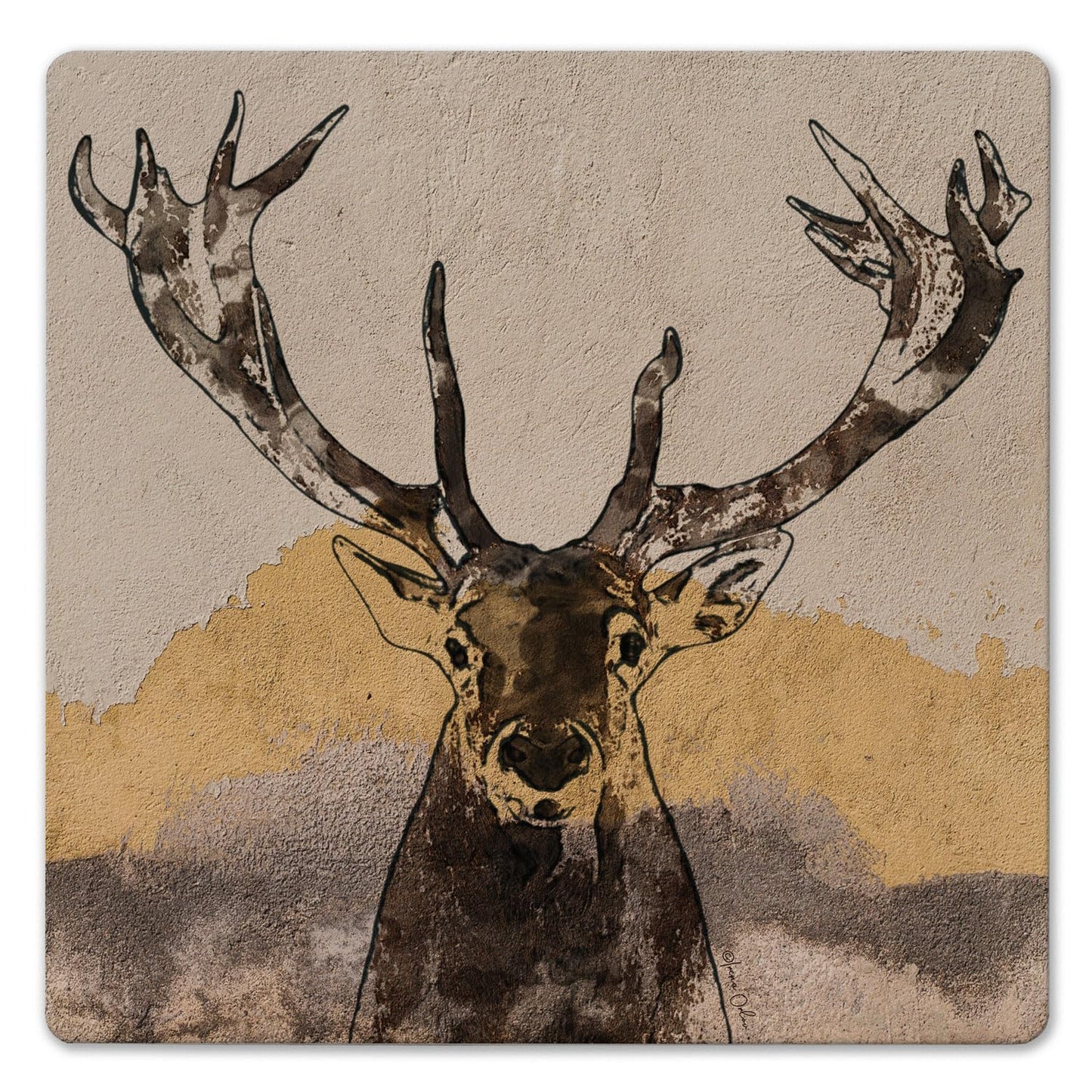 Thirstystone Whitetail Deer Decorative Heat Tolerant Stone Trivet with Non-Skid Cork Backing 8” Square