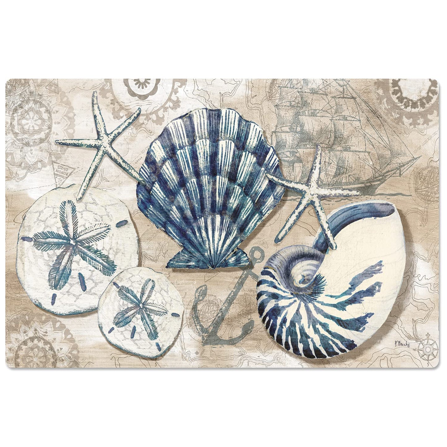 CounterArt Tide Pool Shells 30” x 20” Decorative Vinyl Comfort Floor Mat Manufactured in The USA, Waterproof, Easy to Clean