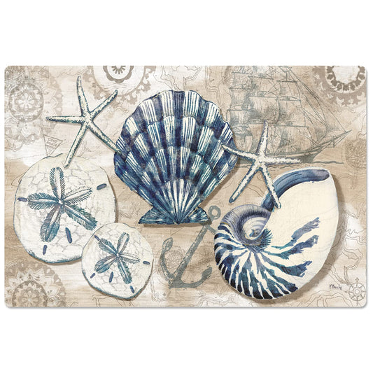 CounterArt Tide Pool Shells 30” x 20” Decorative Vinyl Comfort Floor Mat Manufactured in The USA, Waterproof, Easy to Clean