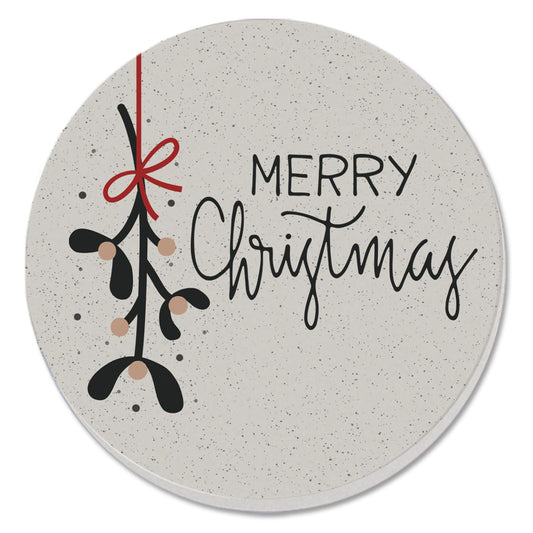 Thirstystone Mistletoe Christmas Single Round Absorbent Stone Coaster with Protective Cork Backing Manufactured in The USA 4" Diameter