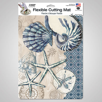 Cut N' Funnel Tide Pool Shells Designer Flexible Plastic Cutting Board Mat, 15" x 11.5", Made in the USA, Decorative, Flexible, Easy to Clean