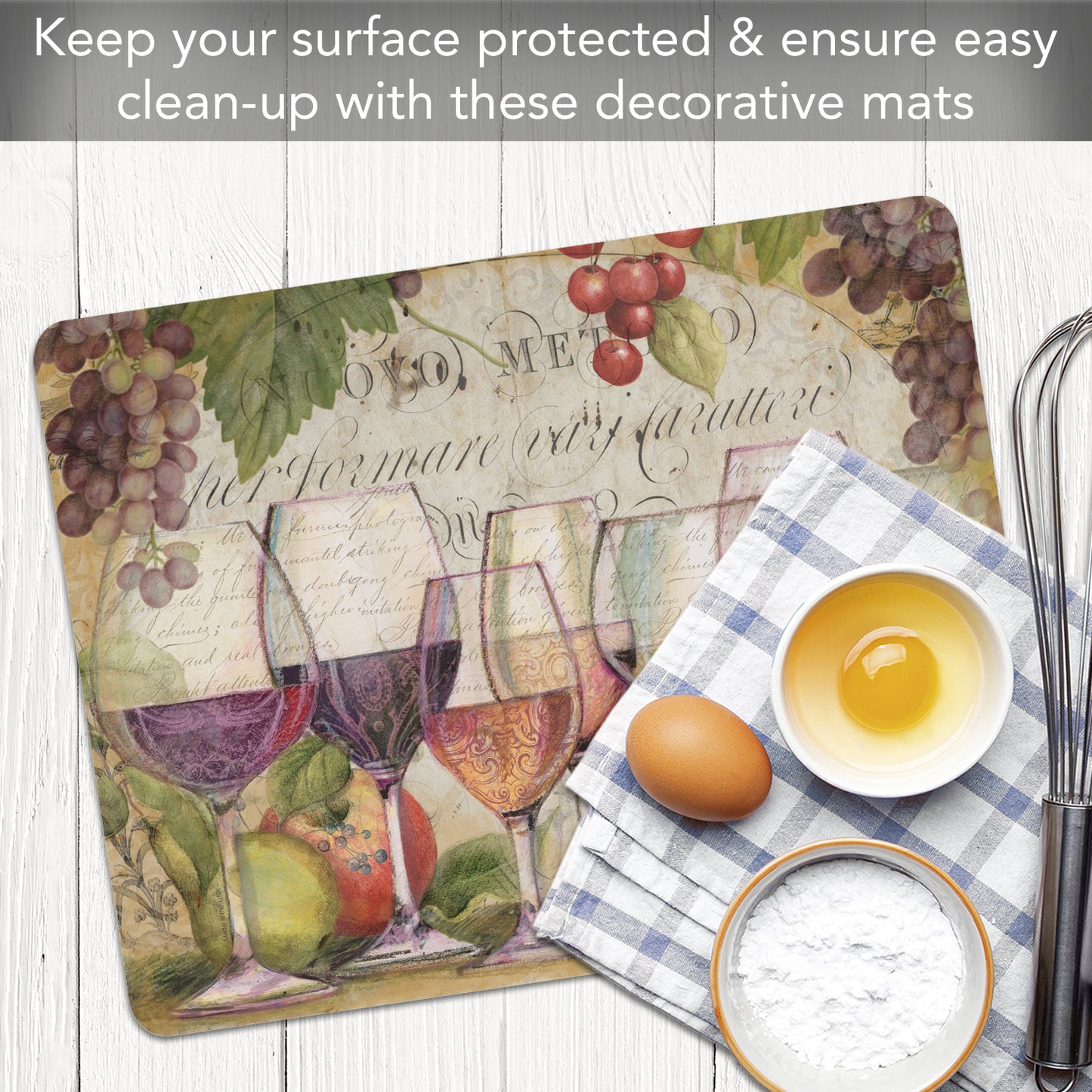Cut N' Funnel Wine Country Designer Flexible Plastic Cutting Board Mat. Made in the USA, Decorative, Flexible, Easy to Clean