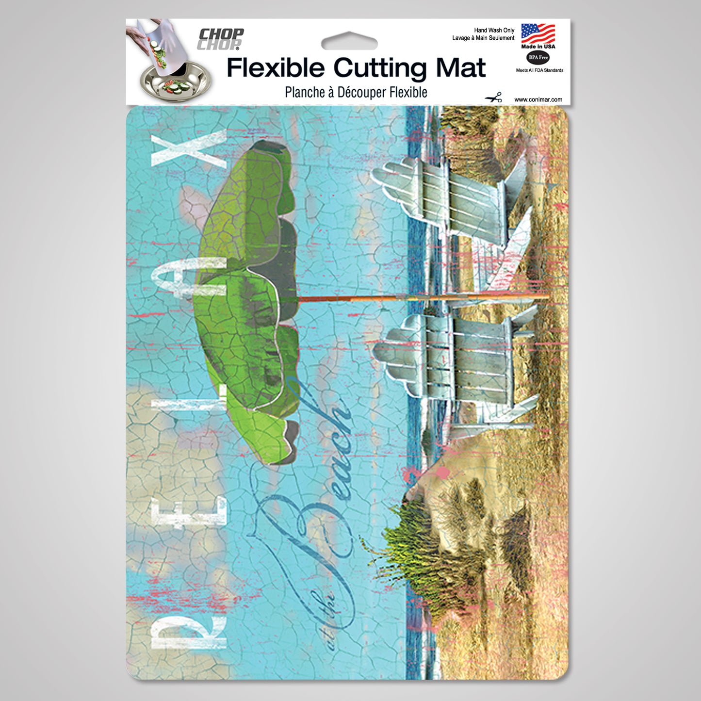 Cut N' Funnel Beach Day Designer Flexible Plastic Cutting Board Mat, 15" x 11.5", Made in the USA, Decorative, Flexible, Easy to Clean