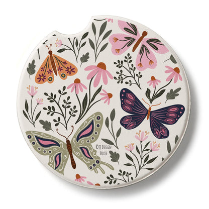 Thirstystone Flutter Blooms Single Absorbent Stone Coaster for Vehicle Cup Holder 2.6” Diameter Manufactured in The USA