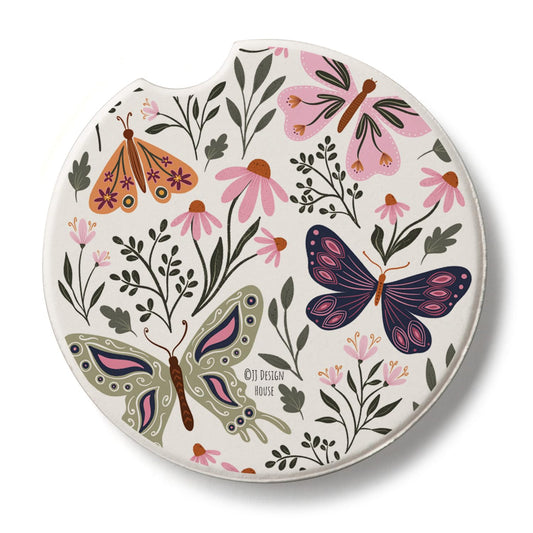 Thirstystone Flutter Blooms Single Absorbent Stone Coaster for Vehicle Cup Holder 2.6” Diameter Manufactured in The USA
