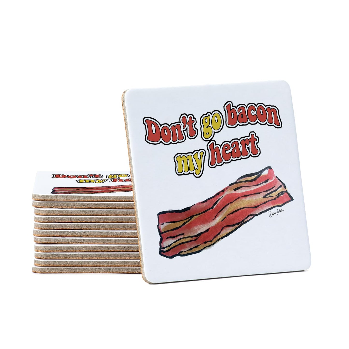 Thirstystone Bacon My Heart 12-Pack Cork Back Paper Bar Coasters Made in The USA Humourous Quotes Attractive Designs