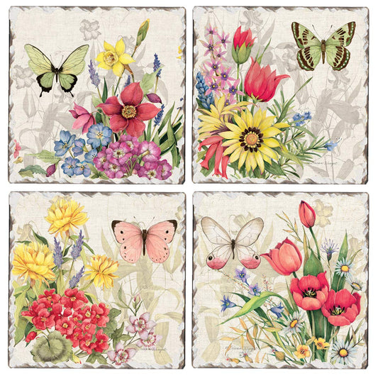 CounterArt Botanical Butterfly Florals Absorbent Coasters (Set of 4)
