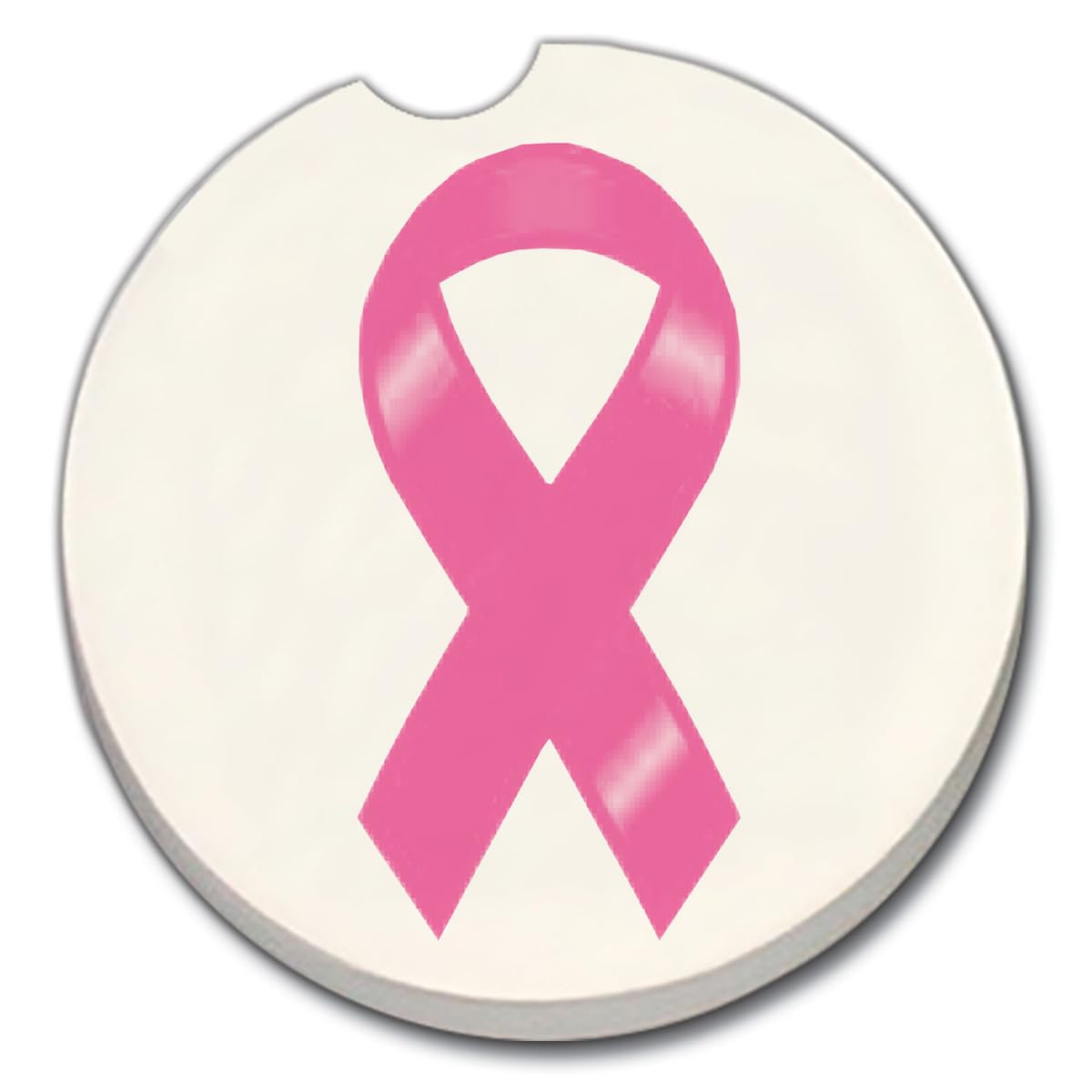 CounterArt Breast Cancer Ribbon Single Absorbnent Stone Coaster for Vehicle Cup Holder 2.6” Diameter Manufactured in The USA