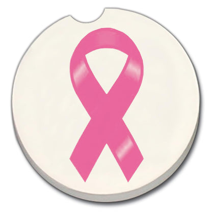 CounterArt Breast Cancer Ribbon Single Absorbnent Stone Coaster for Vehicle Cup Holder 2.6” Diameter Manufactured in The USA