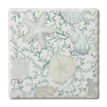 Thirstystone Beach Therapy Shells Single Tumbled Tile Stone Coaster with Protective Cork Backing Manufactured in The USA 4" Square, Colorful, Artistic, Easily Wipes Clean