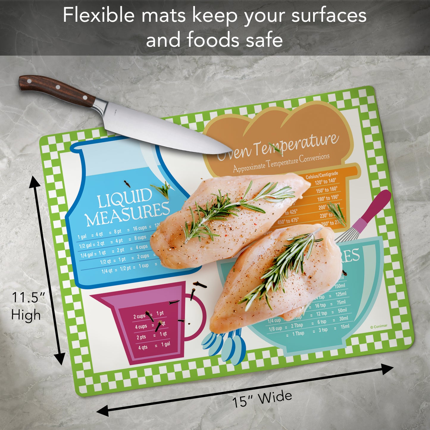 Cut N' Funnel Measure of a Good Cook Flexible Plastic Cutting Board Mat 15" X 11.5" Made in the USA