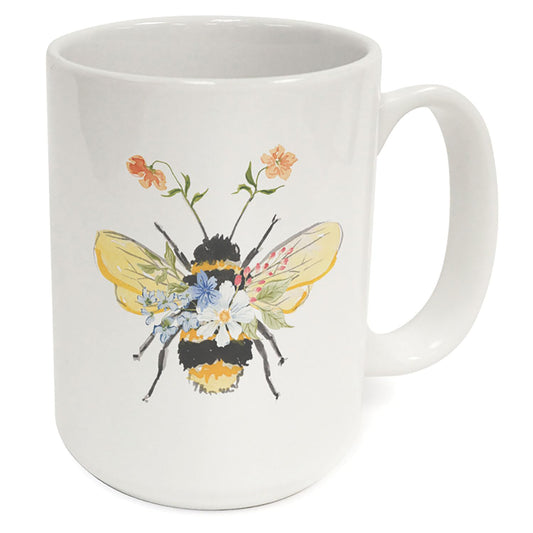 Highland Home Floral Bee Large Decorative Ceramic Mug 15 oz. Manufactured in the USA