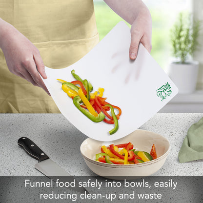 Cut N' Funnel Flexible Cutting Board Mats Set of 3, Clear Frosted with Food Icons, Made in the USA of BPA Free Food Grade Plastic, 11.5” x 15”