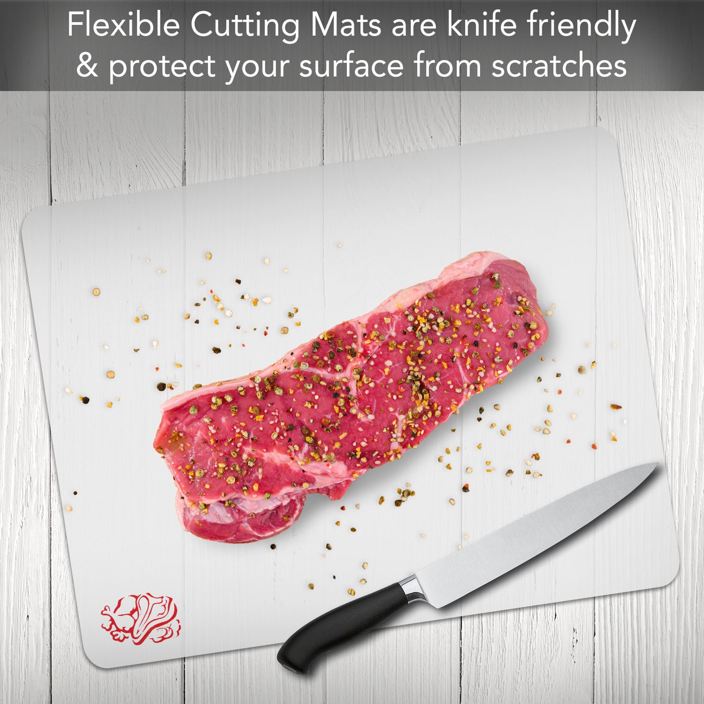Cut N' Funnel Flexible Cutting Board Mats Set of 3, Clear Frosted with Food Icons, Made in the USA of BPA Free Food Grade Plastic, 11.5” x 15”