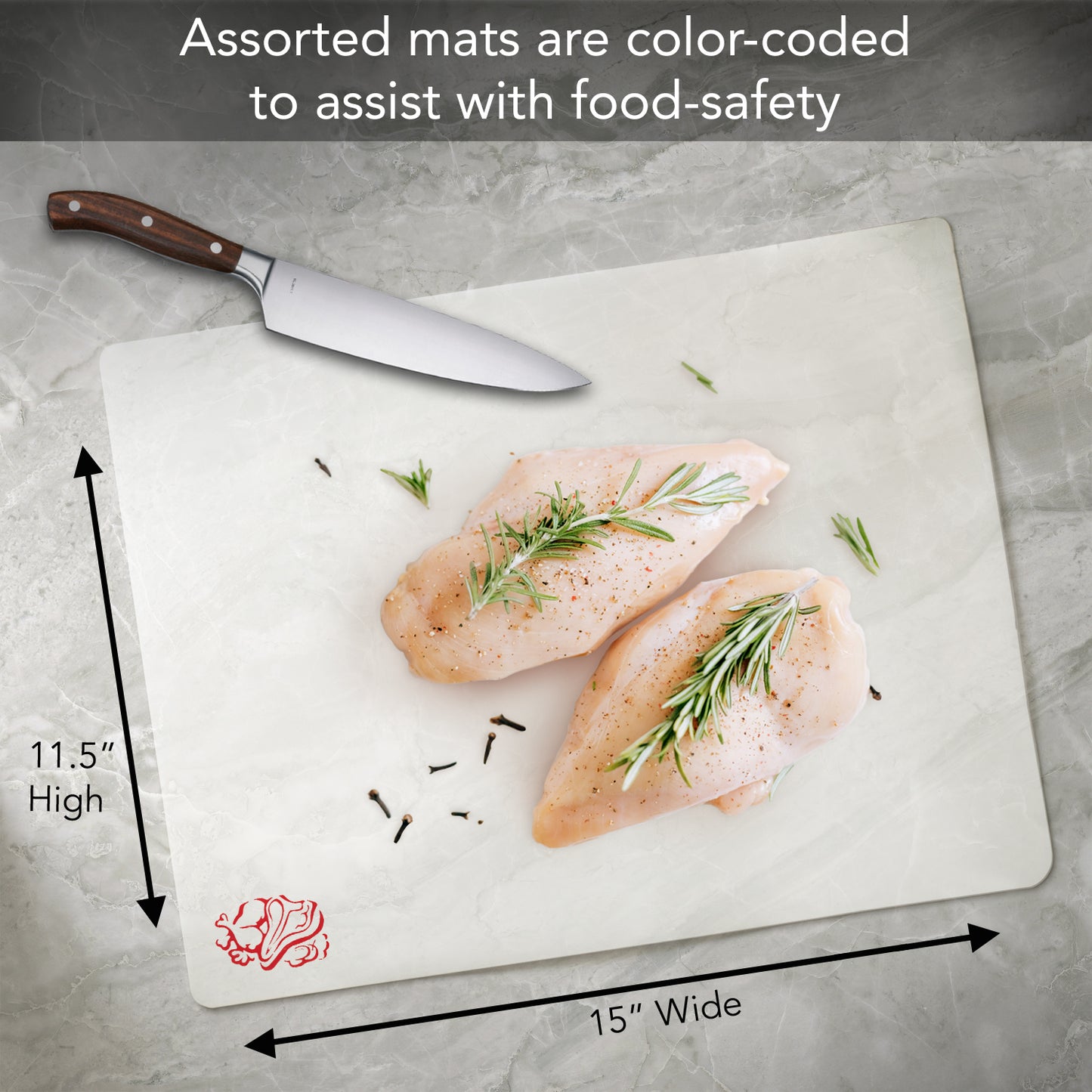 Cut N' Funnel Flexible Cutting Board Mats Set of 3, Clear Frosted with Food Icons, Made in the USA of BPA Free Food Grade Plastic, 11.5” x 15”
