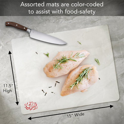 Cut N' Funnel Flexible Cutting Board Mats Set of 3, Clear Frosted with Food Icons, Made in the USA of BPA Free Food Grade Plastic, 11.5” x 15”