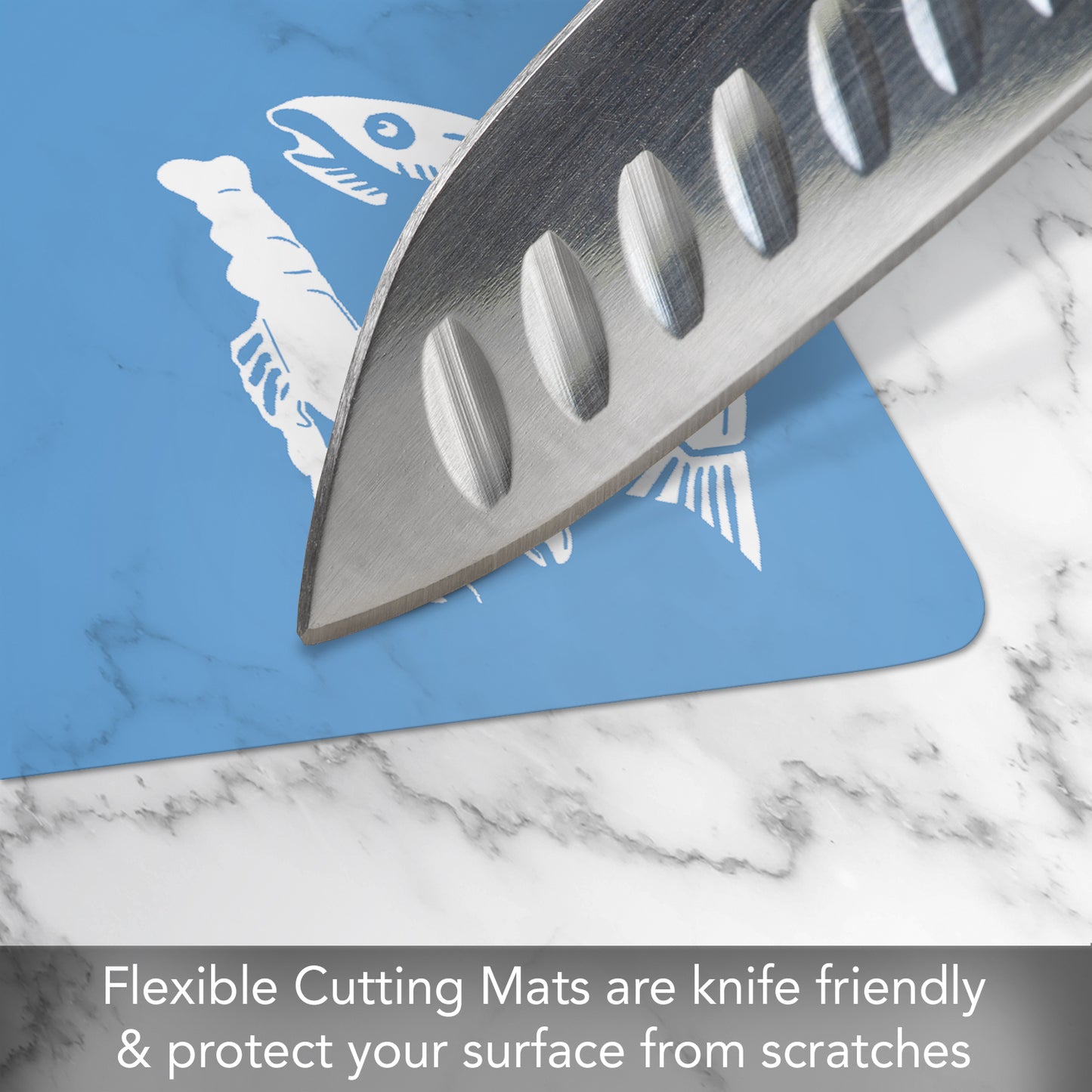 Cut N' Funnel Color Coded Flexible Plastic Cutting Board Mats with Food Icons 4 Pack Made in the USA Flexible, BPA Free, Dishwasher Safe 15" by 11.5"