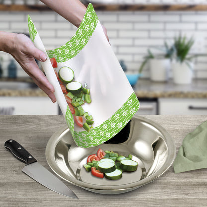 Cut N' Funnel Non-Slip Flexible Plastic Cutting Board Mat 4 Pack, Made in the USA Clear with Brightly Patterned Food Type Borders BPA Free 16" by 12"