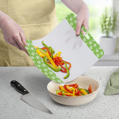 Cut N' Funnel Non-Slip Flexible Plastic Cutting Board Mat 4 Pack, Made in the USA Clear with Brightly Patterned Food Type Borders BPA Free 16" by 12"