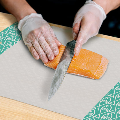 Cut N' Funnel Non-Slip Flexible Plastic Cutting Board Mat 4 Pack, Made in the USA Clear with Brightly Patterned Food Type Borders BPA Free 16" by 12"