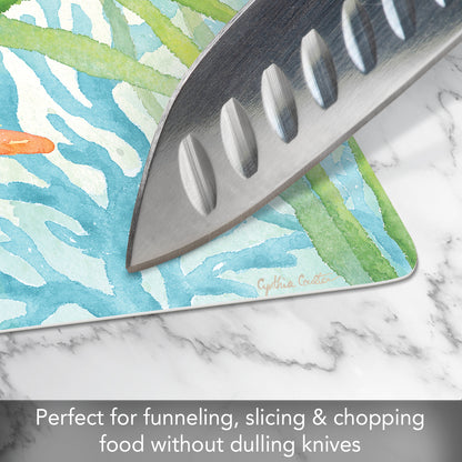 Cut N' Funnel Sea Life Serenade Designer Flexible Plastic Cutting Board Mat, 15" x 11.5", Made in the USA, Decorative, Flexible, Easy to Clean
