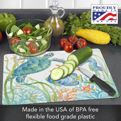 Cut N' Funnel Sea Life Serenade Designer Flexible Plastic Cutting Board Mat, 15" x 11.5", Made in the USA, Decorative, Flexible, Easy to Clean