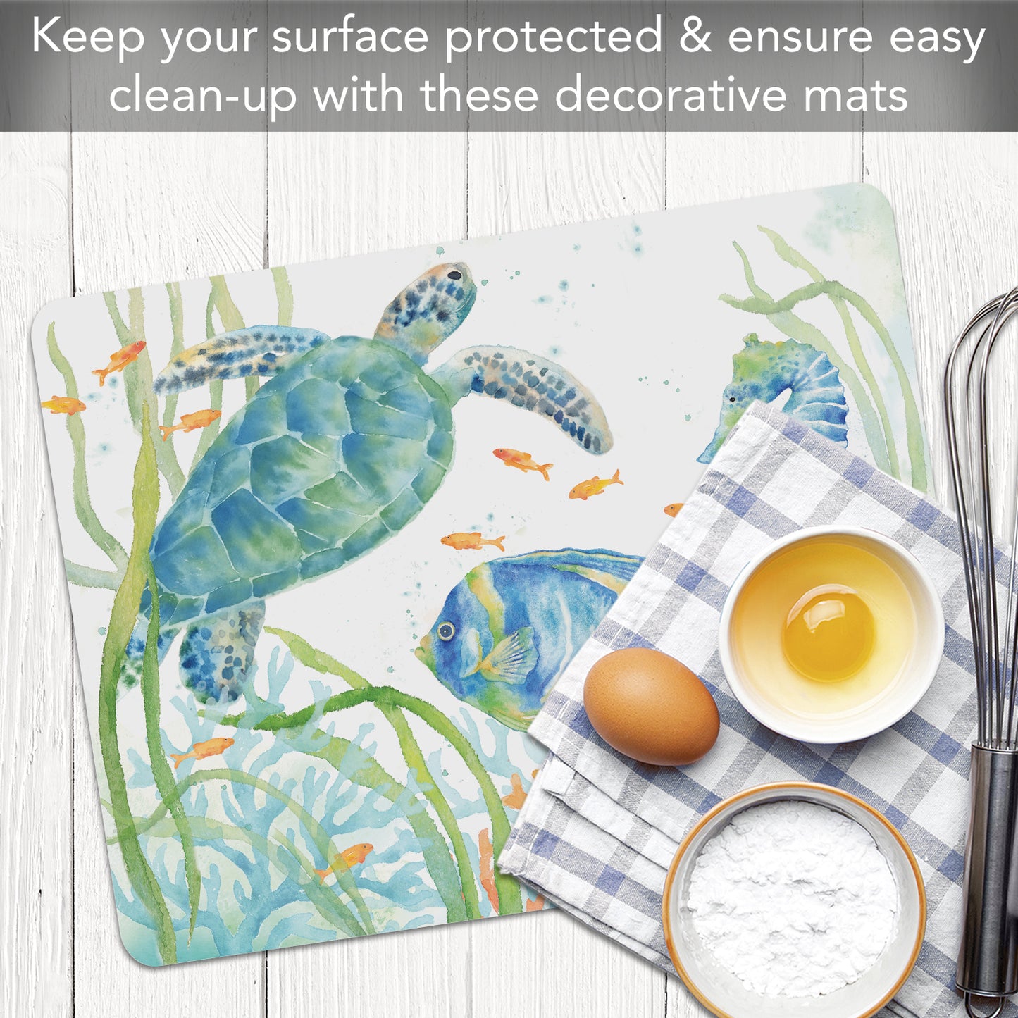 Cut N' Funnel Sea Life Serenade Designer Flexible Plastic Cutting Board Mat, 15" x 11.5", Made in the USA, Decorative, Flexible, Easy to Clean