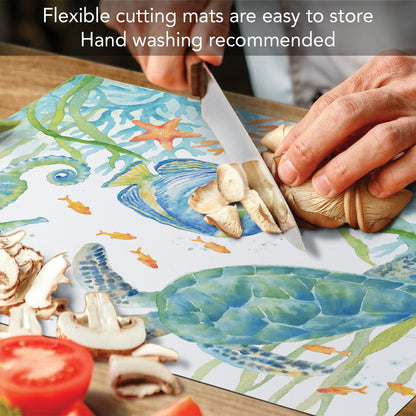 Cut N' Funnel Sea Life Serenade Designer Flexible Plastic Cutting Board Mat, 15" x 11.5", Made in the USA, Decorative, Flexible, Easy to Clean