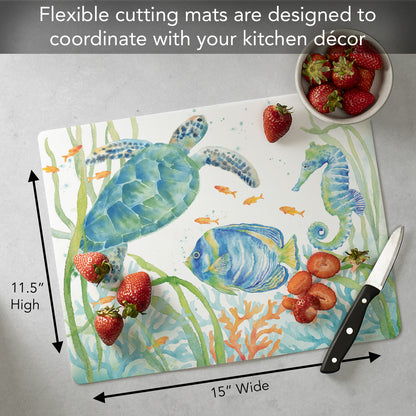 Cut N' Funnel Sea Life Serenade Designer Flexible Plastic Cutting Board Mat, 15" x 11.5", Made in the USA, Decorative, Flexible, Easy to Clean