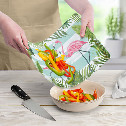 Cut N' Funnel Flamingos & Stripes Designer Flexible Plastic Cutting Board Mat, 15" x 11.5", Made in the USA, Decorative, Flexible, Easy to Clean