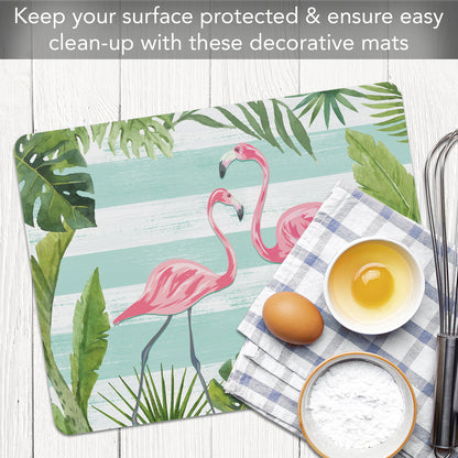 Cut N' Funnel Flamingos & Stripes Designer Flexible Plastic Cutting Board Mat, 15" x 11.5", Made in the USA, Decorative, Flexible, Easy to Clean
