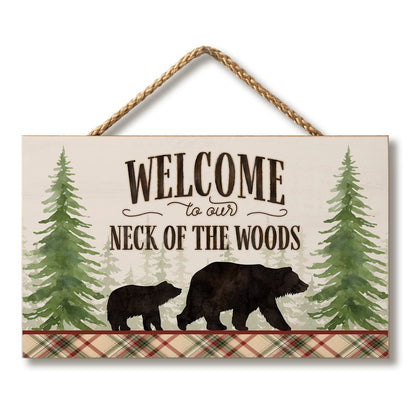 CounterArt Neck of The Woods Hanging Wood Wall Sign with Braided Rope Hanger 9.5” by 5.75” Made in the USA