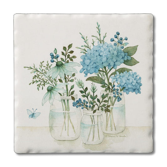 Thirstystone Mason Jar Florals 4 Pack Tumbled Tile Stone Coasters 4" Square Manufactured in the USA