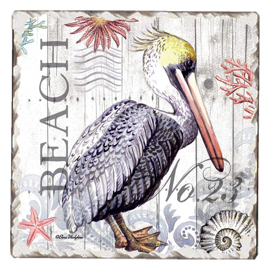 Thirstystone Pelican Life Single Tumbled Tile Stone Coaster with Protective Cork Backing Manufactured in The USA 4" Square, Colorful, Artistiic, Easily Wipes Clean