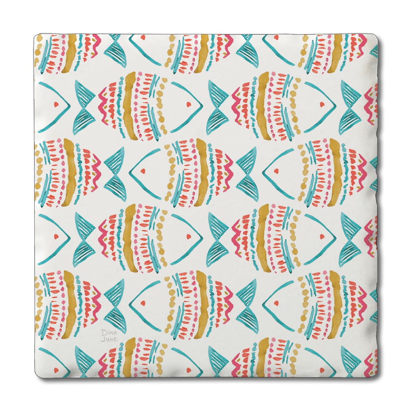 Thirstystone Tropical Fish Single Tumbled Tile Stone Coaster with Protective Cork Backing Manufactured in The USA 4" Square, Colorful, Artistiic, Easily Wipes Clean