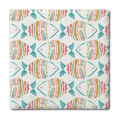 Thirstystone Tropical Fish Single Tumbled Tile Stone Coaster with Protective Cork Backing Manufactured in The USA 4" Square, Colorful, Artistiic, Easily Wipes Clean