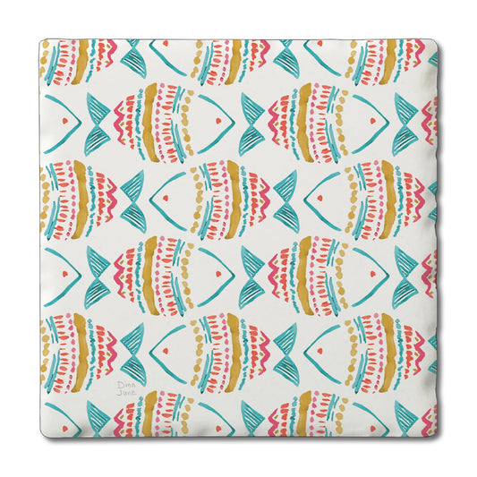 Thirstystone Tropical Fish Single Tumbled Tile Stone Coaster with Protective Cork Backing Manufactured in The USA 4" Square, Colorful, Artistiic, Easily Wipes Clean